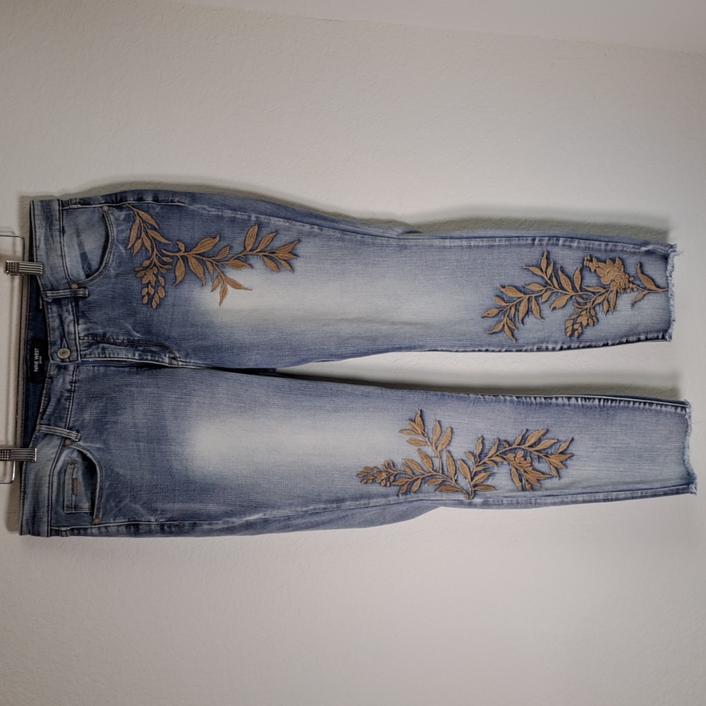 Nine West Jeans Gramercy Skinny Ankle Embroidered Floral Size 12 High Rise